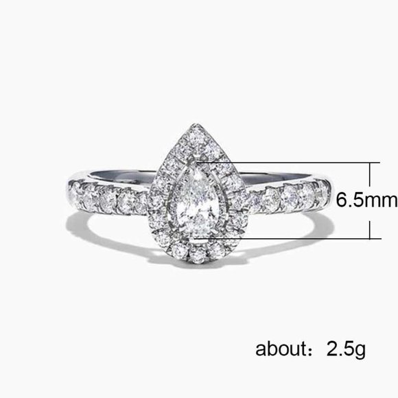 Wedding/Engagement Crystal Clear Shiny Silver Water Drop Diamond Ring, VIP203 - Picture 5 of 5